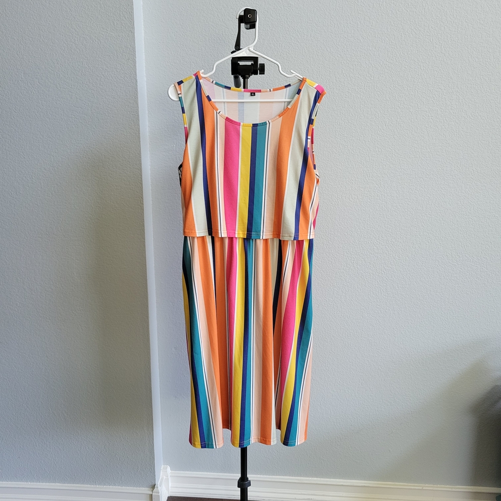 Colorful Striped Sleeveless Dress With POCKETS!